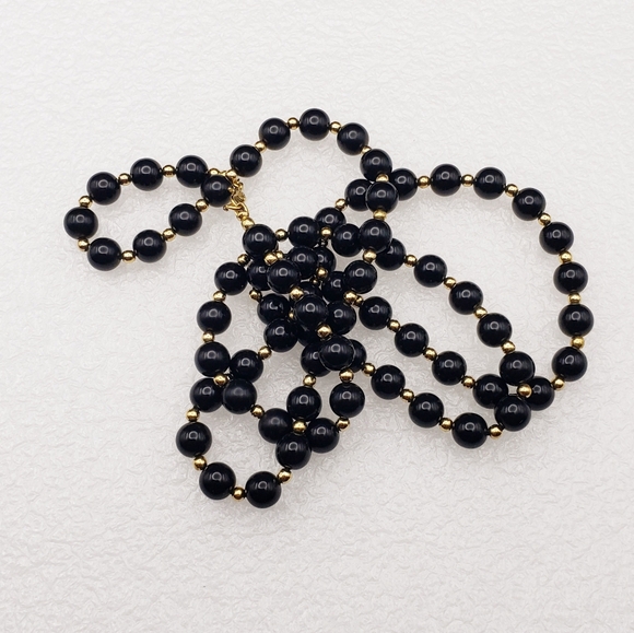 Monet Navy and Gold Beaded Necklace - Picture 5 of 9